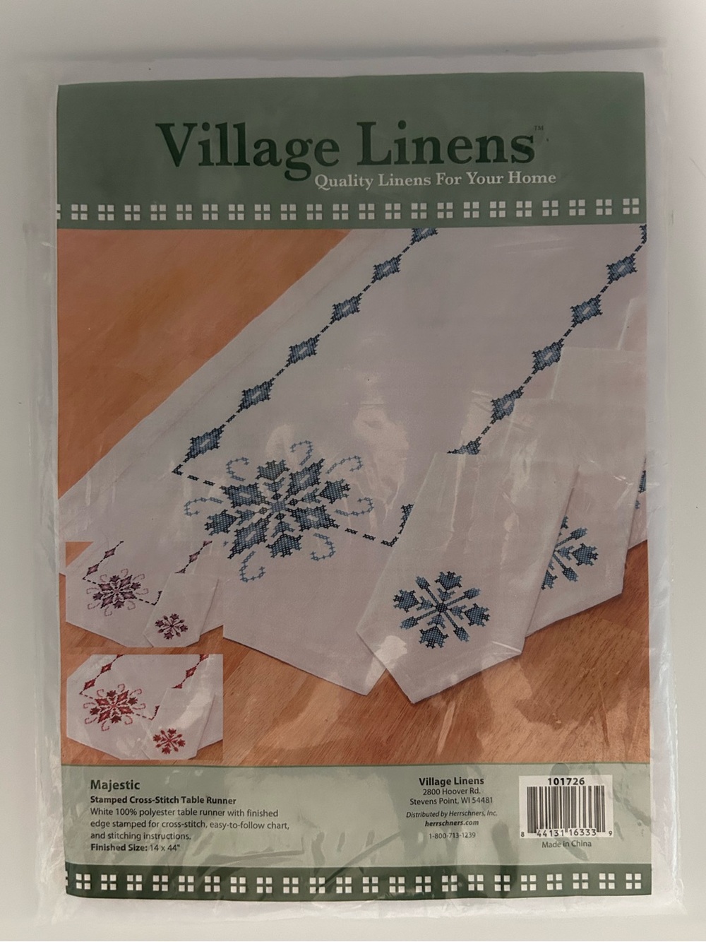 NWT Village Linens Majestic Snowflake Cross-Stitch Table Runner Kit 14” x 44”